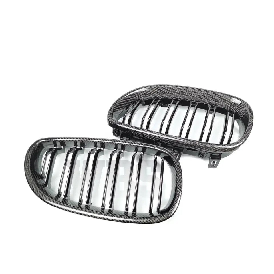 BMW E60 5 SERIES / M5 GENUINE CF FRONT GRILLS DOUBLE SLATS STYLE