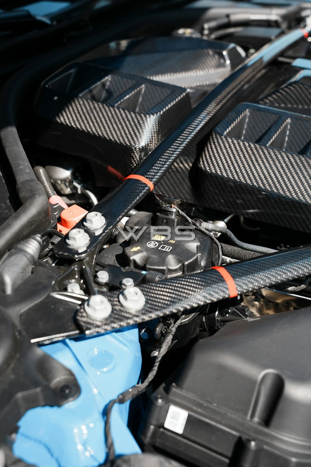 BMW G8X M3 - M4 ENGINE STRUT BRACE BAR DRY CARBON FIBER WITH RED STRIPE ACCENT