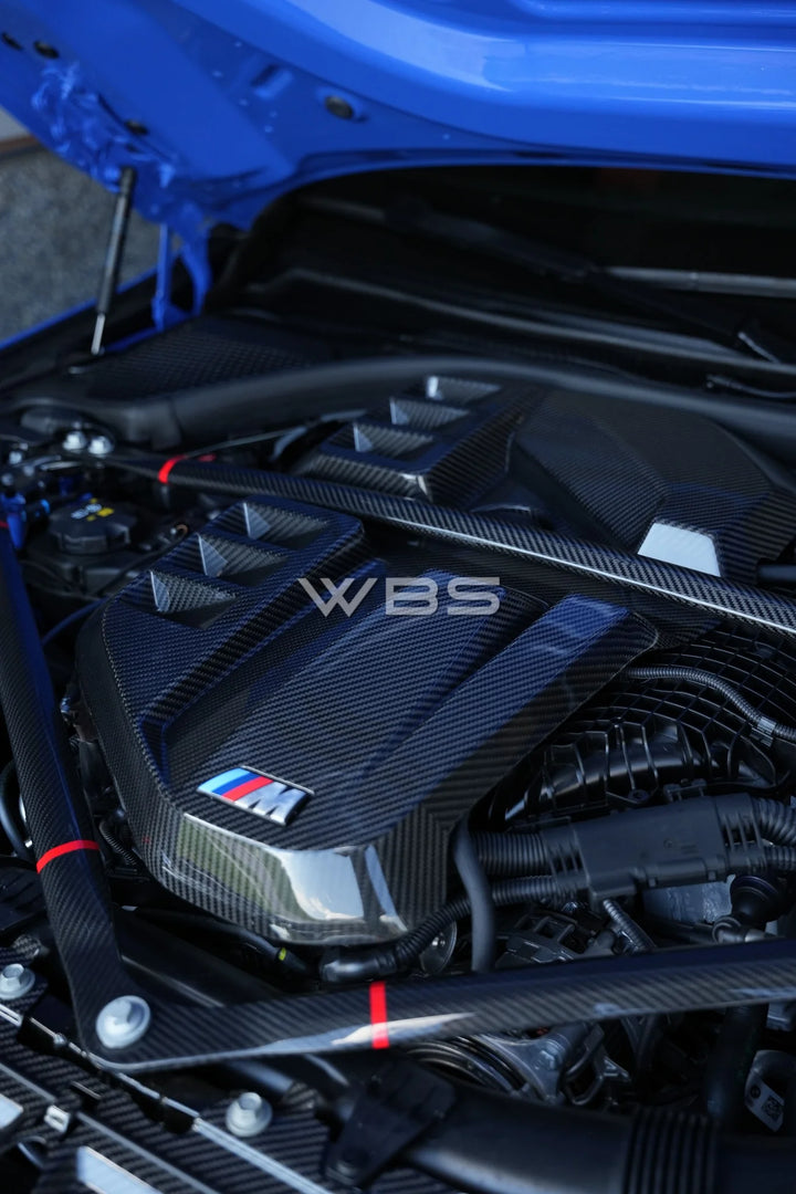 BMW G8X M3 - M4 ENGINE STRUT BRACE BAR DRY CARBON FIBER WITH RED STRIPE ACCENT