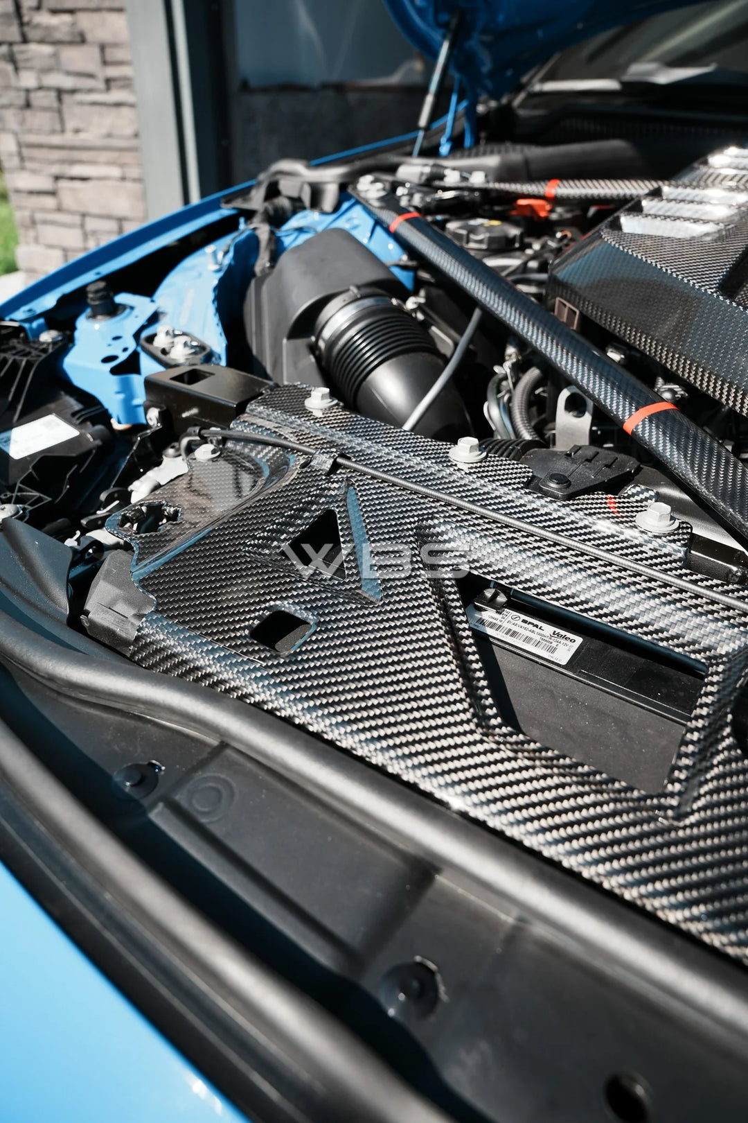 BMW G8X M3 - M4 ENGINE STRUT BRACE BAR DRY CARBON FIBER WITH RED STRIPE ACCENT