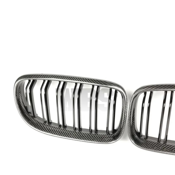 BMW E90 E91 FRONT GRILLS DUAL SLATS STYLE GENUINE CF/ GLOSSY BLACK