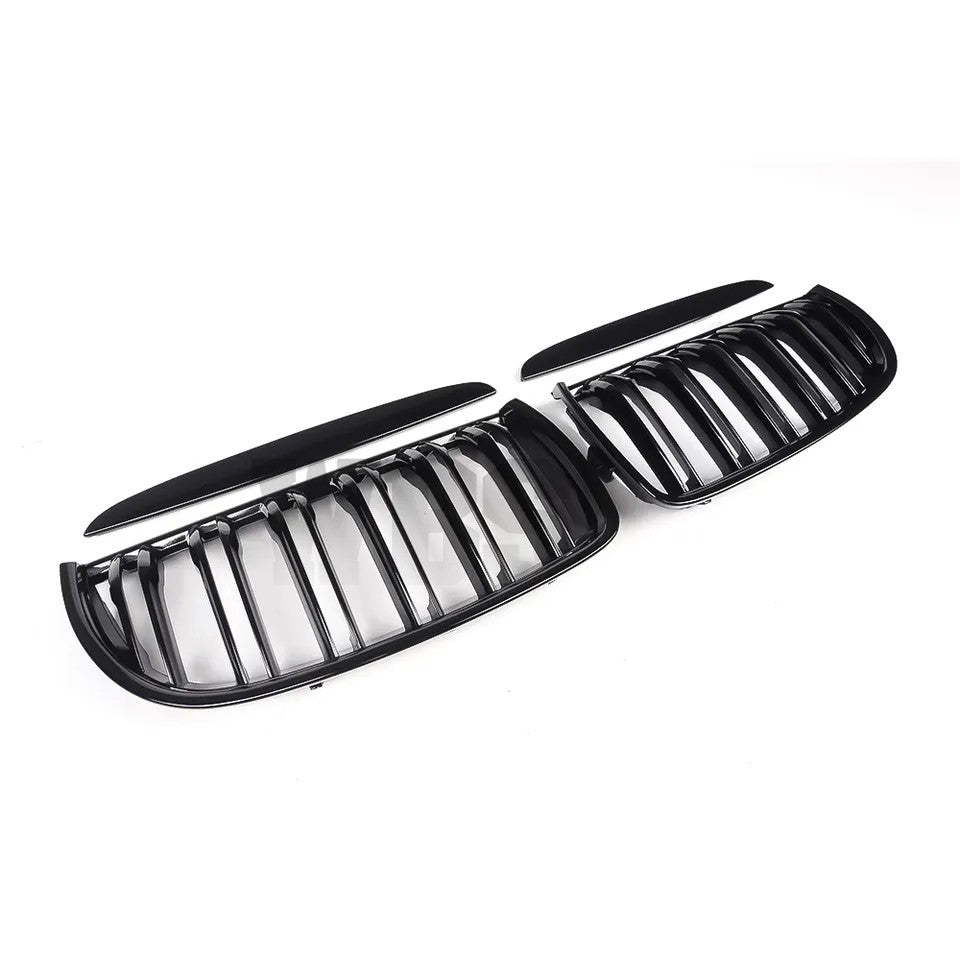 BMW E90 E91 FRONT GRILLS DUAL SLATS STYLE GENUINE CF/ GLOSSY BLACK