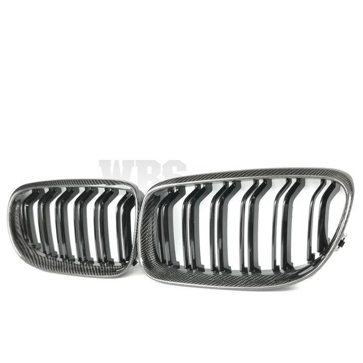 BMW E90 E91 FRONT GRILLS DUAL SLATS STYLE GENUINE CF/ GLOSSY BLACK