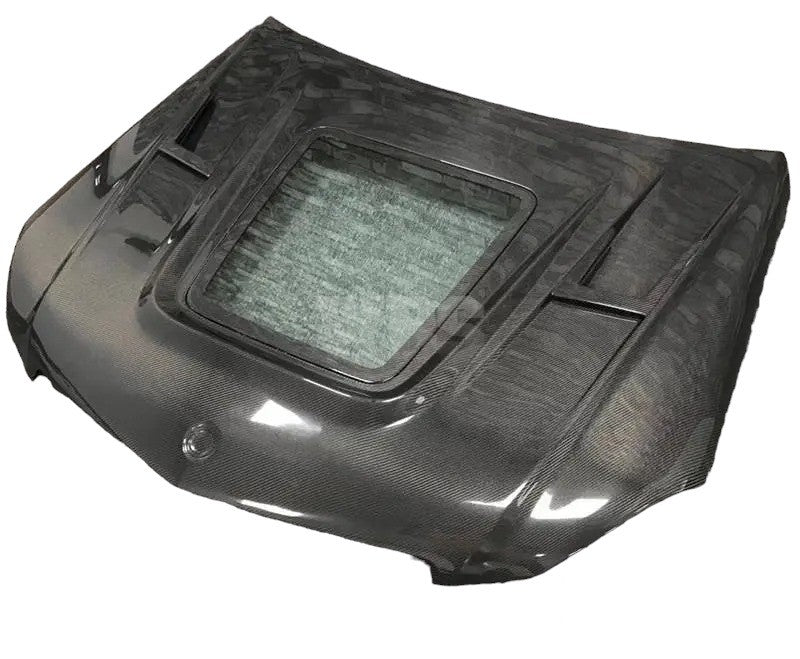 MERCEDES W204 C-CLASS/ C63 FULL HOOD IMP-STYLE WITH GLASS VENT GENUINE CARBON FIBER