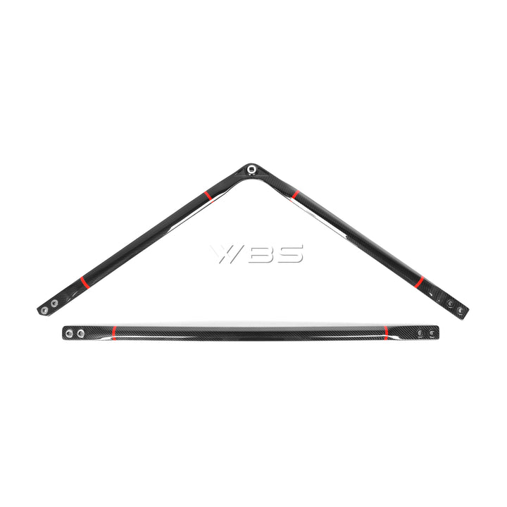 BMW G8X M3 - M4 ENGINE STRUT BRACE BAR DRY CARBON FIBER WITH RED STRIPE ACCENT